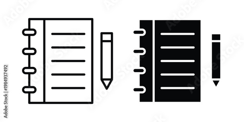 Notebook icon and symbol. Vector icons set