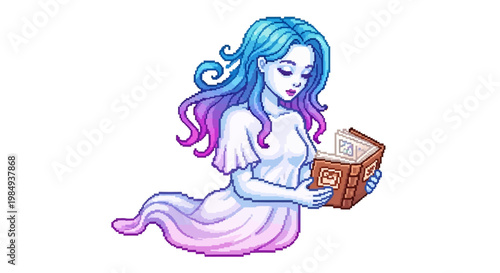 Ethereal Ghost Woman Reading Ancient Tome.