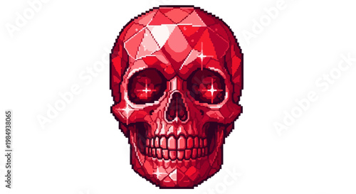 Glistening Faceted Ruby Skull with Fiery Eyes.