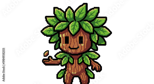 Cute Pixel Art Tree Creature Character Illustration.