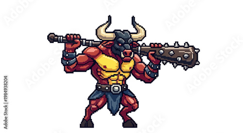 Fierce Minotaur Warrior Holding a Spiked Club.