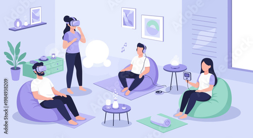 Group of friends enjoying virtual reality together.