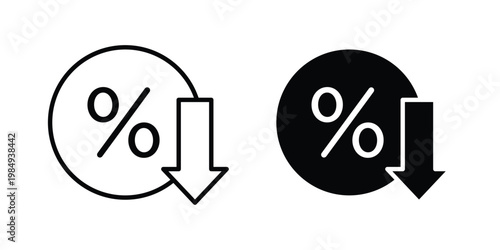 Percent down icon and symbol. Vector icons set