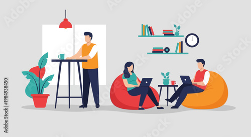 Diverse people working together in a modern office space.