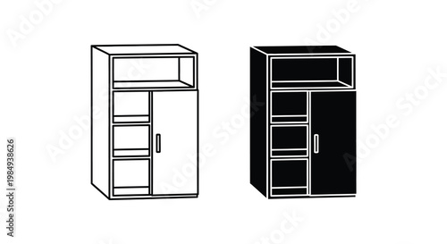 Two modern cabinet designs one light and one dark presented as a silhouette