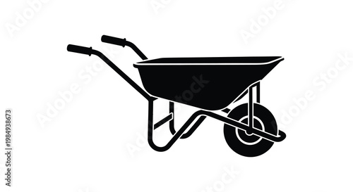 A black silhouette of a wheelbarrow showcasing gardening and construction tools silhouette