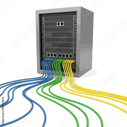 Server Rack with Colorful Cables - Data Center Connectivity.