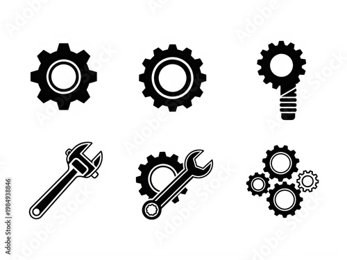 A collection of colorful geometric icons including arrows, shapes, and symbols