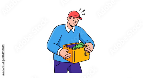 Delivery Man Looking Confused at Open Box Contents.