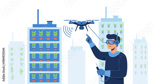 Smart Farming Drone Control in Futuristic Vertical Urban Agriculture with VR