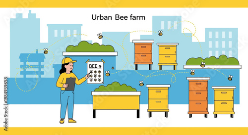 Urban Bee Farm: Beekeeper Manages Hives on City Rooftop Garden