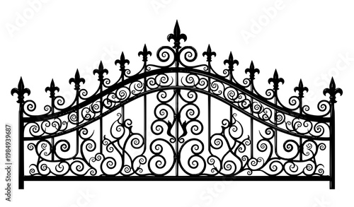 Ornate iron fence vector scrollwork finials decorative gate section