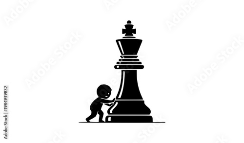 Child chess strategy vector illustration king piece concept black white