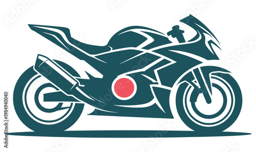 Stylized green motorcycle with a red circular emblem on the fuel tank