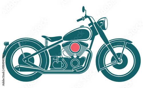 Vintage-style cruiser motorcycle with a classic design and bold color scheme