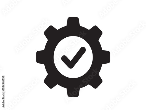 A gear icon with an integrated checkmark symbol indicating confirmation or success Vector