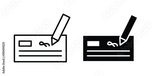 Signing cheque icon and symbol. Vector icons set