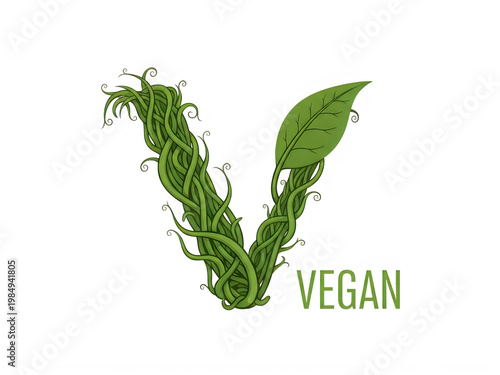 Fresh green leafy vegetable with a vegan label on a transparent background