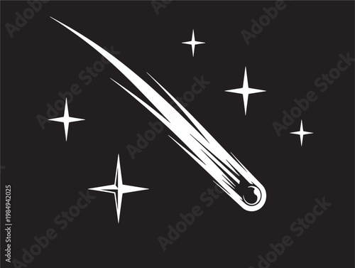 A sleek shooting star streaking across a dark night sky with small twinkling stars around it Vector