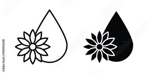 Sunflower oil icon and symbol. Vector icons set