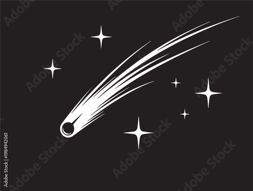 A bright meteor streaking through the starry night sky with visible tail and sparks Vector