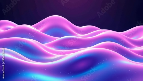 Mesmerizing abstract waves in vibrant purple and blue hues with smooth flowing patterns and a subtle cosmic glow creating a surreal dreamy landscape