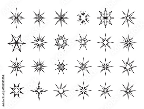 Intricate geometric patterns of snowflakes with symmetrical star shapes Vector