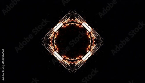 Abstract Symmetrical Kaleidoscope Design with Glowing Geometric Patterns on Dark Background