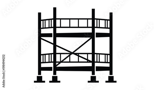 A stark black silhouette of a two tiered wooden structure resembling a simple gazebo or bandstand offering a sense of emptiness and isolation silhouette