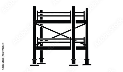 A stark black depiction of a metal scaffolding structure stands isolated on a white background presenting a bold silhouette high quality professional detailed modern