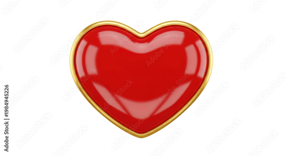 Fototapeta premium Shiny red heart shape with gold border on gray background.