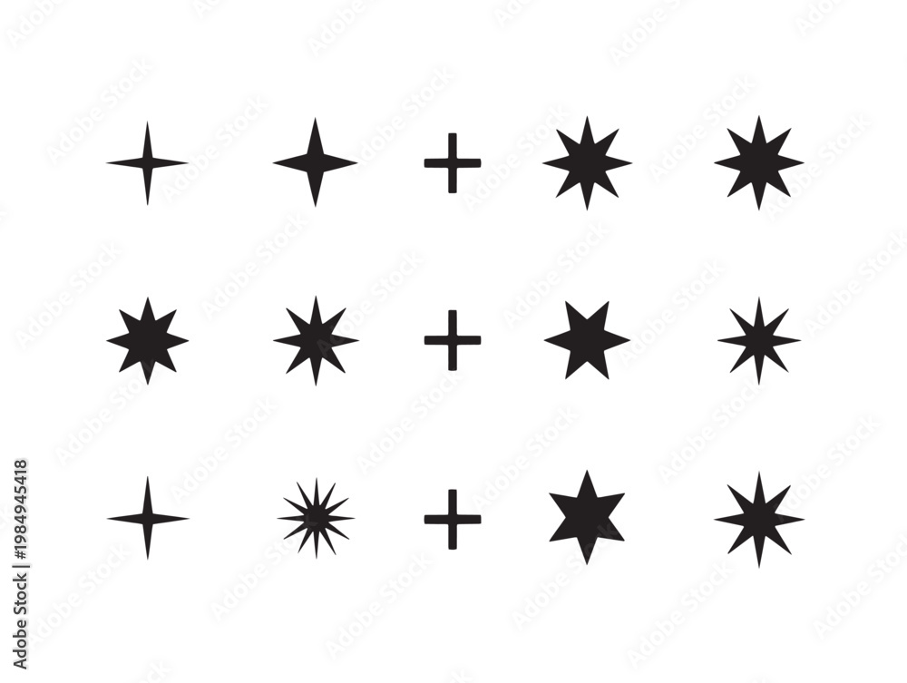 Obraz premium Grid pattern of plus and star symbols in black and white layout Vector