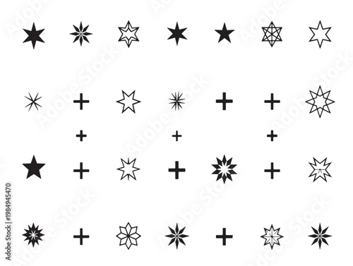 Various geometric star and cross symbols arranged in a grid pattern Vector