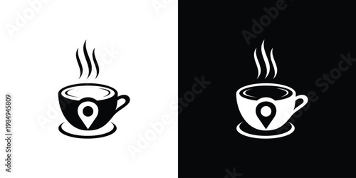 Coffee cup with location pin perfect for cafe branding and navigation.