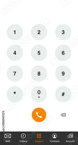 Dial Pad Interface: A close-up shot of a modern smartphone dial pad, a sleek interface featuring a series of numbered buttons. 
