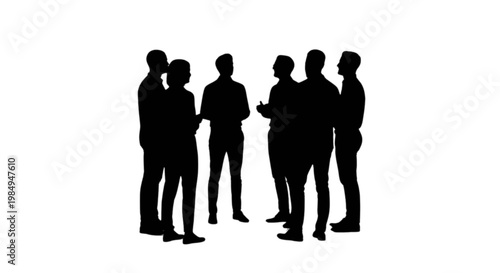 Group of silhouetted business professionals engaged in conversation isolated on transparent background, Vector