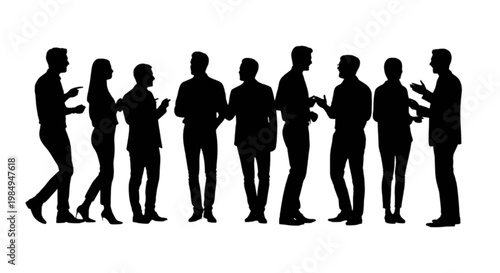Group of people using smartphones in a standing formation isolated on transparent background, Vector