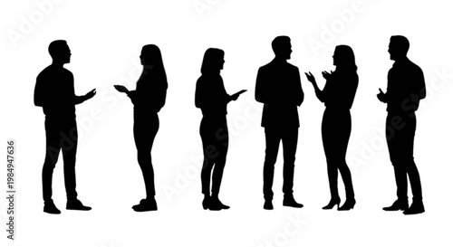 Group of silhouetted people using smartphones while standing together isolated on transparent background, Vector