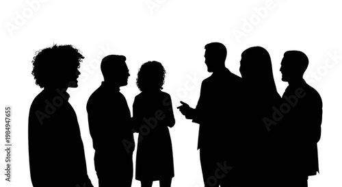 Group of silhouetted people engaged in conversation together isolated on transparent background, Vector