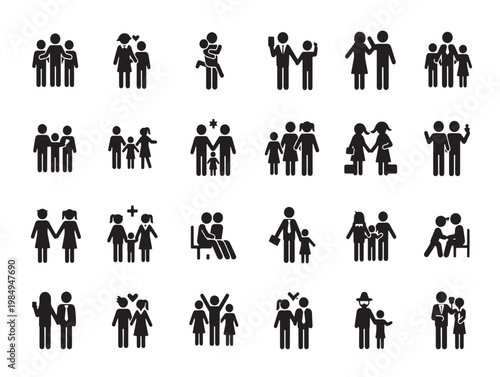 Diverse silhouettes of people engaged in various activities and poses Vector