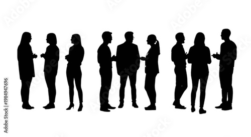 Group of silhouetted people engaged in conversation and casual interaction isolated on transparent background, Vector