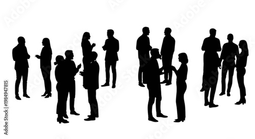 Group of silhouetted people engaged in a casual outdoor gathering or discussion isolated on transparent background, Vector