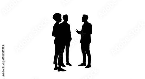 Three professionals engaged in a discussion with one person using a smartphone. isolated on transparent background, Vector