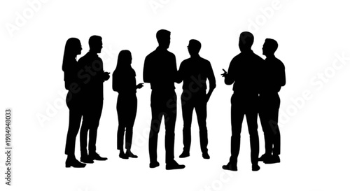 Silhouettes of a group of people engaged in a discussion or meeting isolated on transparent background, Vector