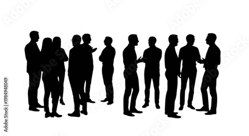 Group of people standing closely together in silhouette formation isolated on transparent background, Vector