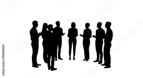 Group of silhouetted business professionals standing in a line. isolated on transparent background, Vector
