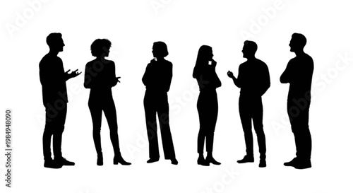 Group of people engaged in conversation while using mobile phones isolated on transparent background, Vector