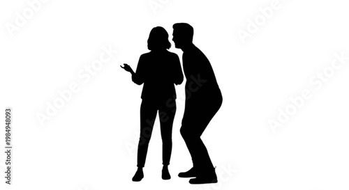 Two silhouettes dancing closely together in an embrace isolated on transparent background, Vector