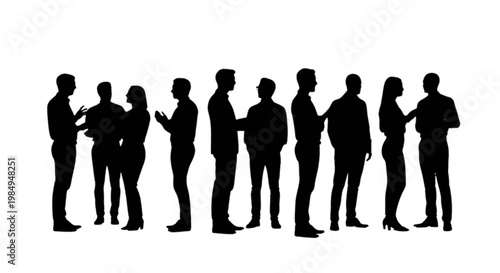 Group of people standing closely together in silhouette formation isolated on transparent background, Vector