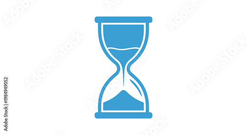 A vibrant blue hourglass icon representing time with a distinct silhouette